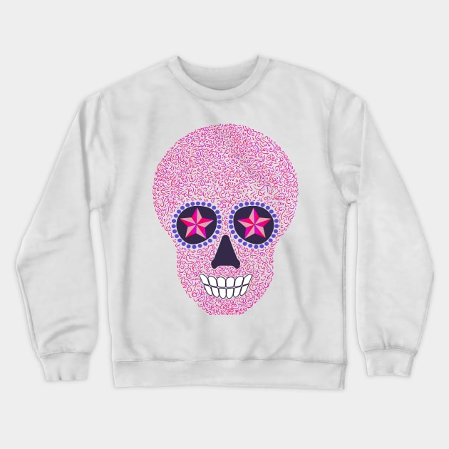 Day of the Dead Skull Pink Crewneck Sweatshirt by ArtistAnnieK